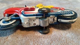Vintage Japanese T.  N Nomura Tin Toy Friction Motorcycle Racing 30 - Moving Driver 10