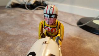 Vintage Japanese T.  N Nomura Tin Toy Friction Motorcycle Racing 30 - Moving Driver 11