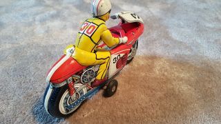 Vintage Japanese T.  N Nomura Tin Toy Friction Motorcycle Racing 30 - Moving Driver 4