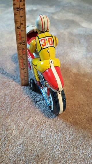 Vintage Japanese T.  N Nomura Tin Toy Friction Motorcycle Racing 30 - Moving Driver 5