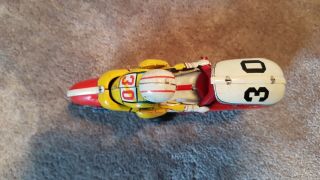 Vintage Japanese T.  N Nomura Tin Toy Friction Motorcycle Racing 30 - Moving Driver 7