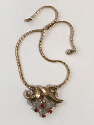 Vintage Gorgeous Rhinestone Alfred Philippe Trifari Moonstone Glass Necklace
