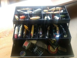 Vintage Heddon Tackle Box - Full Of Old Fishing Lures.  With Key