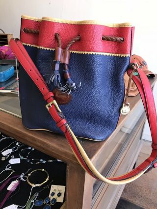 Vintage Dooney And Bourke Teton Shoulder Bag Air Force Blue,  Palomino,  Red