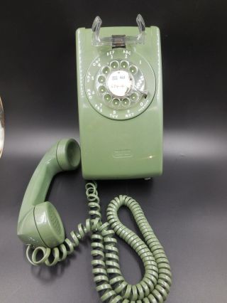 Vintage Avocado Green Western Electric Bell System Rotary Wall Telephone