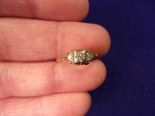 Older Vtg Antique 14k Yellow Gold & 3 Diamond Art Deco Wedding Ring