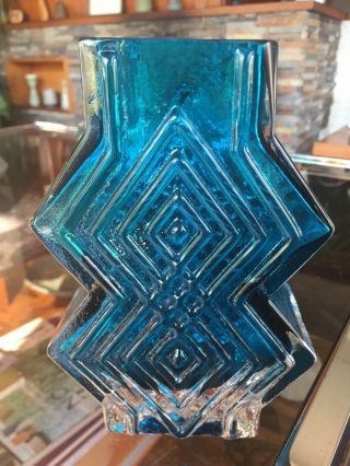 Vintage Whitefriars Double Diamond Vase 9759 In Kingfisher Blue