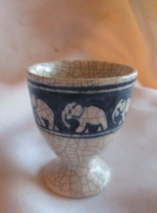 Very Rare Dedham Pottery " Elephant W/ Baby " Egg Cup: A Gem