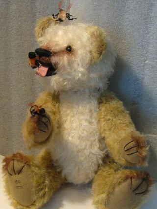 Artist Made Bear Curly Matted Mohair 15 " Eating Honey Has Bee 