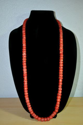 Vintage Red Coral Bead Necklace From Nagaland Is Handmade And Hand Strung 40 "