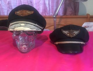 (2) - Vintage Harley Davidson Captains Hats 40s - 50s Brando Rockabilly