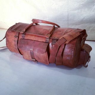 22 " Leather Travel Bag Duffle Gym Men Vintage Luggage Overnight Weekend