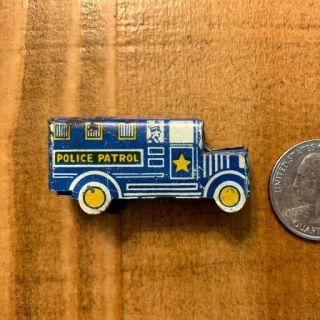 Vintage Cracker Jack Tin Toy Police Patrol Truck