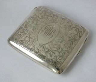 Antique Hand - Engraved Solid Sterling Silver Cigarette Case 1917/ L 8.  1 Cm/ 110g