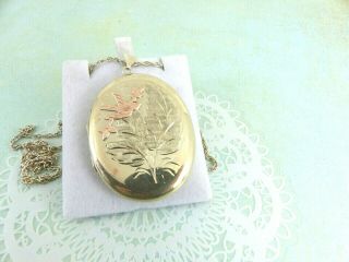 Vintage Large Sterling Silver Ornate Locket Rose Gold Swallow And 22  Chain