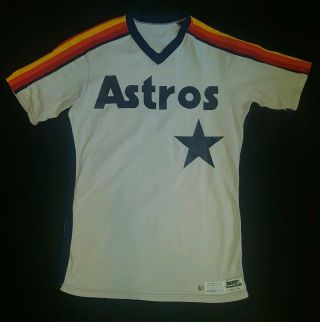 Vtg Medalist Sand Knit Usa Houston Astros Baseball Jersey Striped Shoulders 81