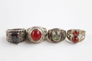 4 X Vintage.  925 Sterling Silver Ornate Gemstone Rings Inc.  Carnelian (38g)
