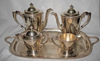 Euc 5 Pc.  Poole Silver Co.  1404 Georgian Silver Plate Coffee Tea Service Set