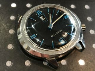Vintage Bulova Accutron men ' s wristwatch rare blue dial up and down date 2182 10