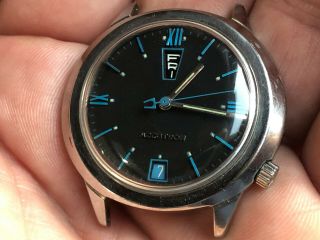 Vintage Bulova Accutron men ' s wristwatch rare blue dial up and down date 2182 2