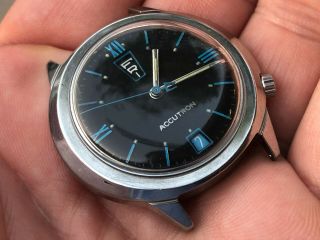 Vintage Bulova Accutron men ' s wristwatch rare blue dial up and down date 2182 5