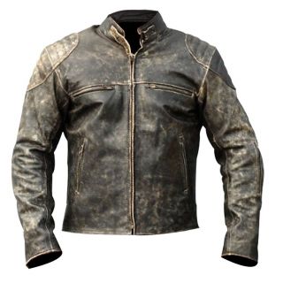 Men’s Vintage Antique Black Distressed Moto Biker Style Real Leather Jacket