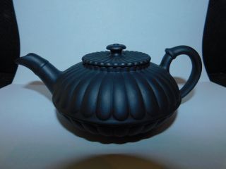 Antique Wedgwood Black Basalt Melon Form Squat Teapot Wedgwood Only 6 3/4 " Long