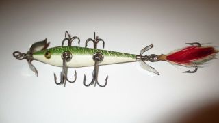 Early Vintage South Bend Bait Co.  Min - Buck 5 Hook Minnow Lure Green Crackle Back
