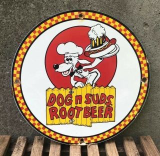 Vintage Dog N Suds Porcelain Dealership Sign,  Pump Plate,  Motor Oil