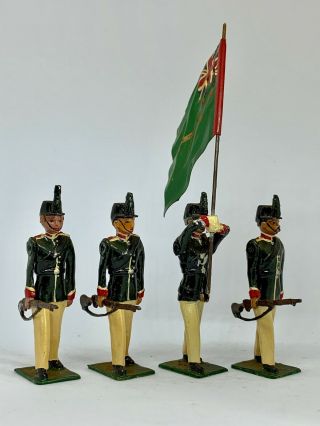 Vintage Rare Lead Models 4 Unknown Infantry And Colour Bearer Toy Soldiers (a30)