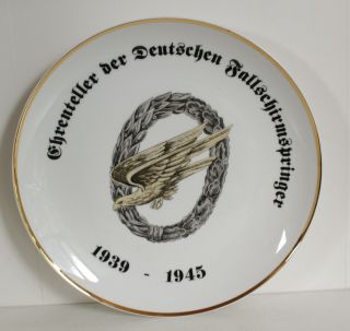 German Ww 2 - Memorial Porcelain Plate - Honorable Dish - Paratrooper