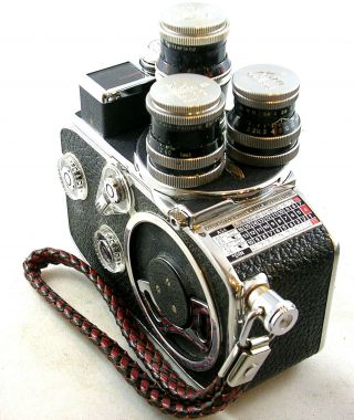 Vintage BOLEX 8mm Movie Camera w/Three Prime Kern Lenses & Strap 2
