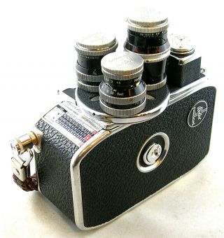 Vintage BOLEX 8mm Movie Camera w/Three Prime Kern Lenses & Strap 3