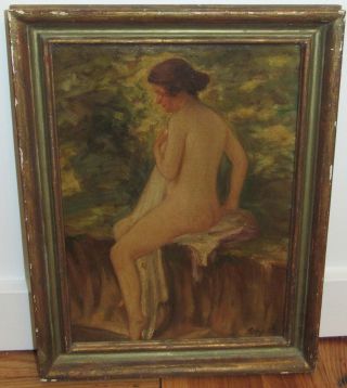 Signed 19th C.  Hungarian Mór Adler (1826 - 1902) Antique Oil Painting Nude Framed