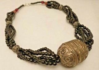 Antique Yemenite Bedouin Tribal Ethnic Arabic Necklace Globe Beads Black Coral