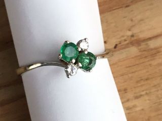 Vintage 18ct White Gold,  Diamond And Emerald Ring,  Size N.  1/2