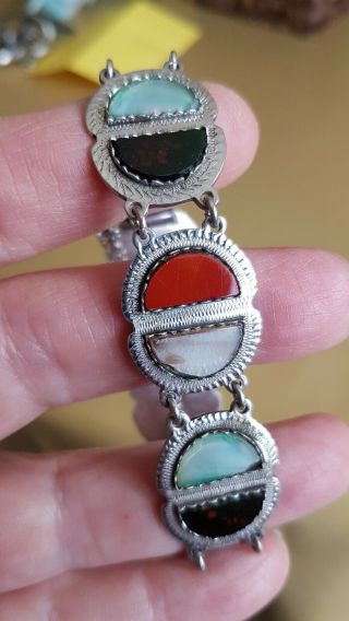 Vintage Scottish Agate Bracelet Sterling Silver - Unusual - Ward Brothers 1953