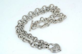 Diamond Heart Lock Pendant Sterling Silver Necklace Toggle Clasp