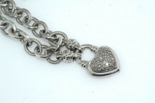 Diamond Heart Lock Pendant Sterling Silver Necklace Toggle Clasp 2