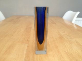 Vintage Murano Sommerso Blue/amber Block Vase
