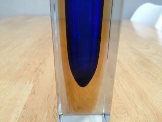 Vintage Murano Sommerso Blue/Amber Block Vase 3