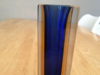 Vintage Murano Sommerso Blue/Amber Block Vase 4