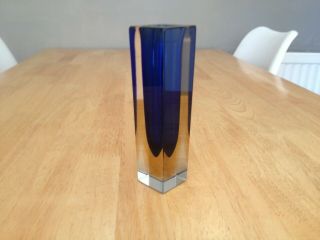 Vintage Murano Sommerso Blue/Amber Block Vase 7