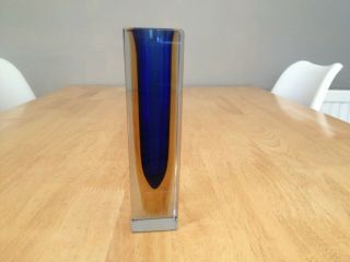 Vintage Murano Sommerso Blue/Amber Block Vase 8