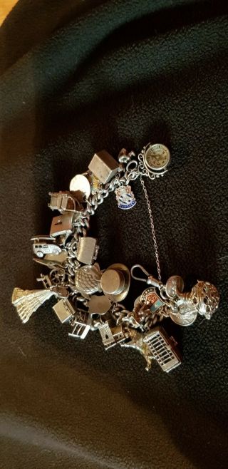 Vintage Silver Charm Bracelet - Mid To Late 1960’s.  36 Attached Charms