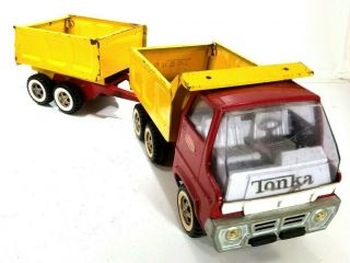 Vintage Tonka Red And Yellow Dump Truck With Pup Trailer Pressed Steel