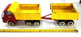 Vintage Tonka Red And Yellow Dump Truck With Pup Trailer Pressed Steel 2