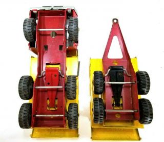 Vintage Tonka Red And Yellow Dump Truck With Pup Trailer Pressed Steel 5