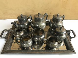 Large Antique Victorian Eastlake Tea Set With Tray Toronto Silver Plate