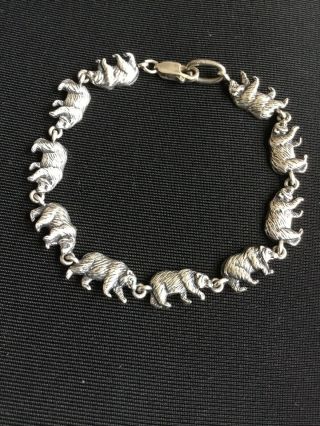 Vintage ? Signed Kabana 925 Sterling Silver Etched Bear Link Bracelet